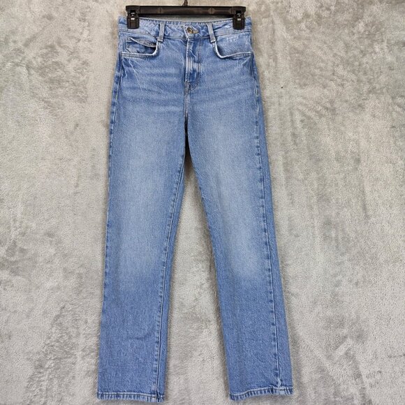 ZARA Jeans Womens 2 Light Wash Blue Straight Leg Denim Zip Fly Five Pocket - Picture 1 of 9